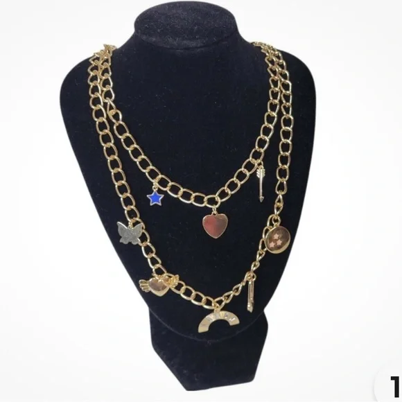 BP Double Strand Gold Tone Charm Necklace Nordstrom Rainbow Star Heart Arrow - Picture 2 of 8
